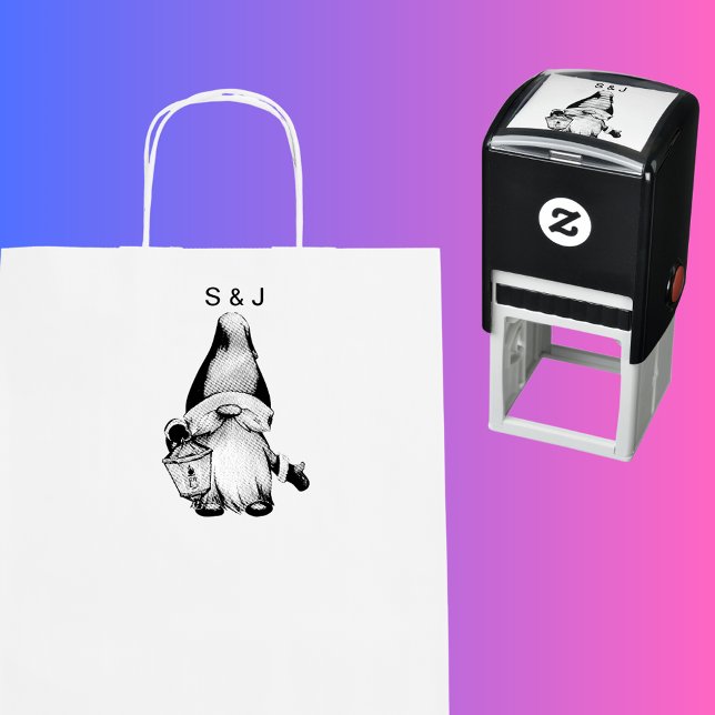 Carimbo Auto Entintado Papais noeis de Natal engraçados Casais de Gnome M (Funny Christmas Santa Gnome Couples Monogram Self-inking Stamp)