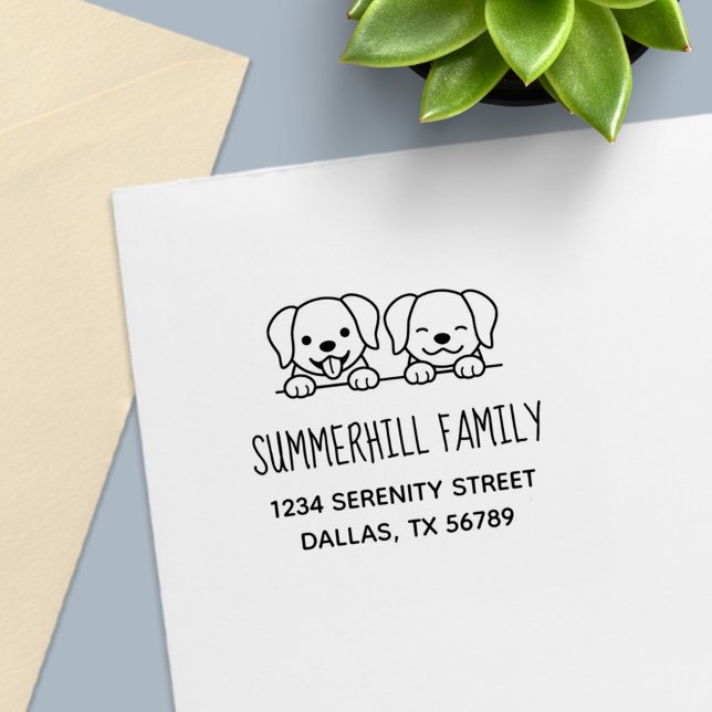 Carimbo Auto Entintado Par de Labrador Dogs Peeking Family Address (Criador carregado)