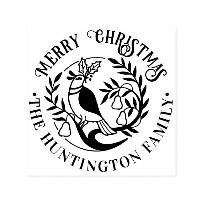 Carimbo Auto Entintado Partridge in a Pear Tree Merry Christmas Name (Design)