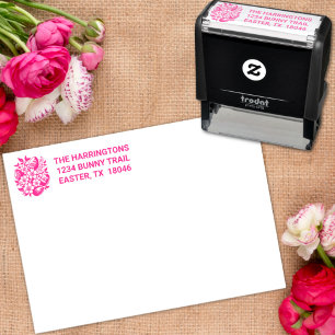 Carimbo Auto Entintado Páscoa Texto Personalizado Flores de Pastel e Ovos