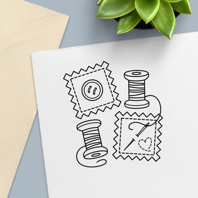 Carimbo Auto Entintado Passatempo de Costura - Tecido Botão Agulha Linha (Criador carregado)