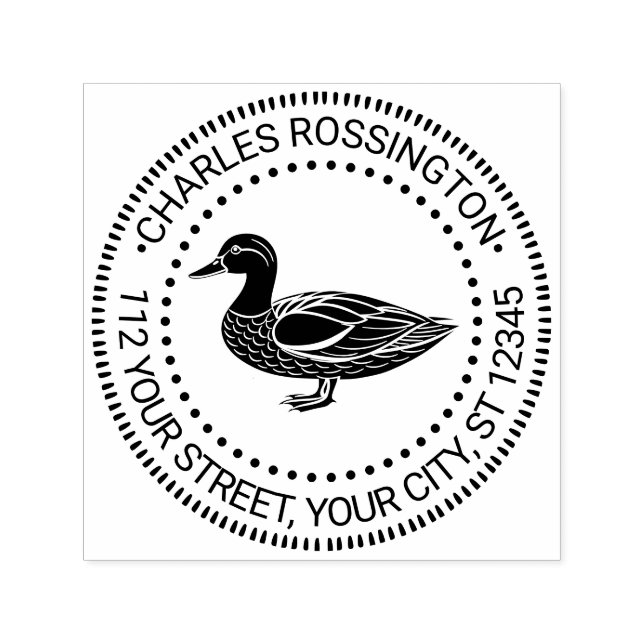 Carimbo Auto Entintado Pato Mallard Rústico em Pé Nome Endereço de Devolu (Design)