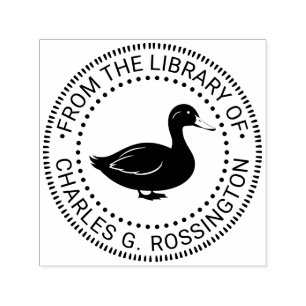 Carimbo Auto Entintado Pato Rústico em Pé Nome do Livro da Biblioteca