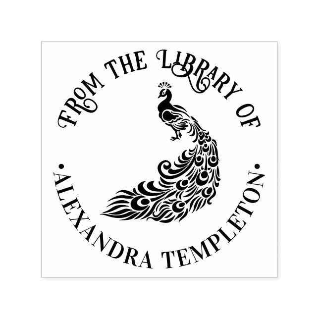 Carimbo Auto Entintado Peacock Silhouette #4 "Da Biblioteca de" Nome (Design)