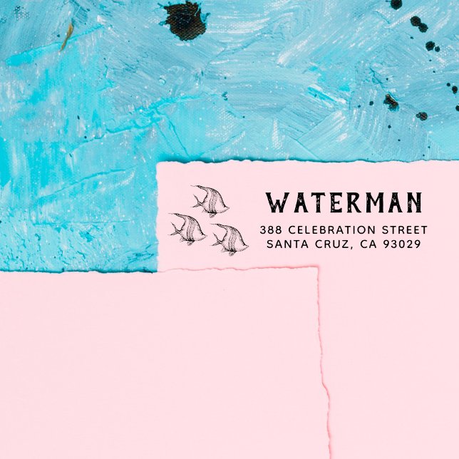 Carimbo Auto Entintado Peixe desenhado à mão | Nome da família Endereço d (Criador carregado)