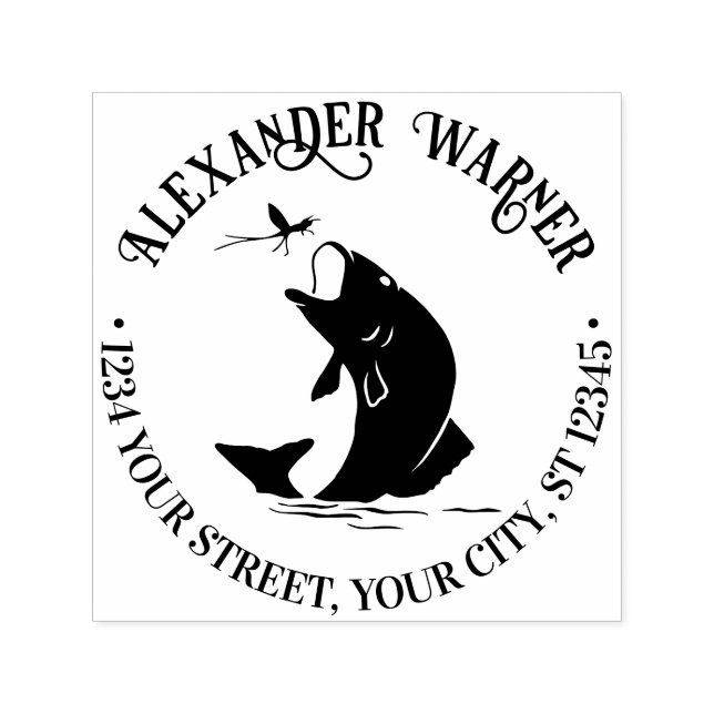 Carimbo Auto Entintado Peixe saltando para o nome do Janto Endereço de de (Design)