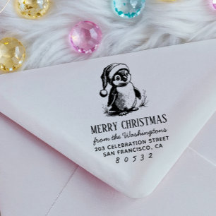 Carimbo Auto Entintado Penguin Vintage Baby Penguin Santa Hat