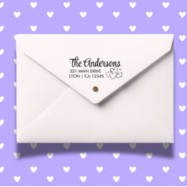 Carimbo Auto Entintado Personalizar a família Corações Script Endereço de