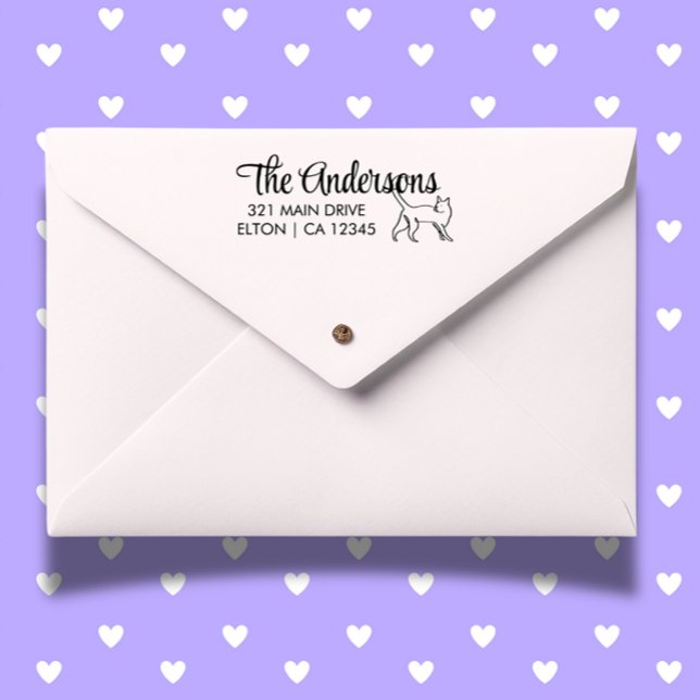 Carimbo Auto Entintado Personalizar Endereço de Devolução de Script de Ca (Create heartfelt mail with a Personalize Cat Script Return Address Self-inking Stamp.  )