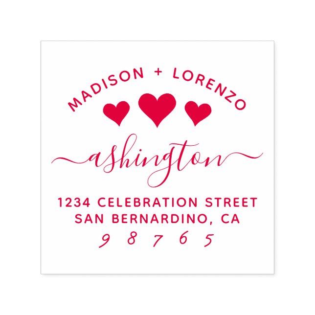 Carimbo Auto Entintado Personalizar Nomes de Corações Modernos e Endereço (Design)