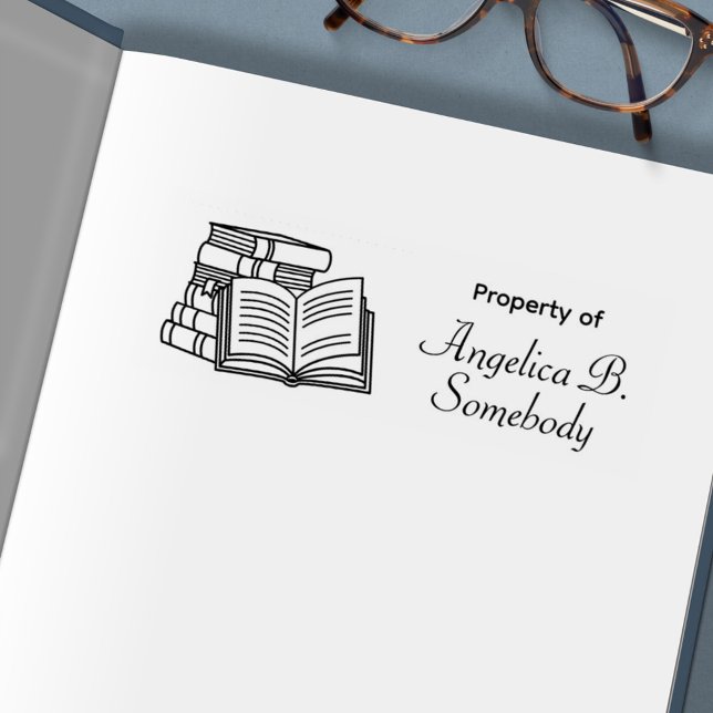 Carimbo Auto Entintado Pilha de Livros e Livro Aberto (Criador carregado)