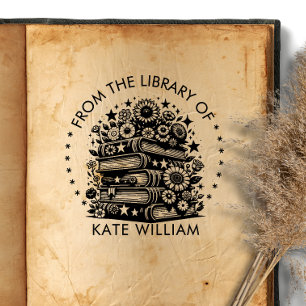 Carimbo Auto Entintado Pilha de livros Floral da biblioteca de selos redo