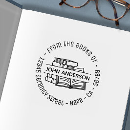 Carimbo Auto Entintado Pilha de Livros Redondos de Endereços