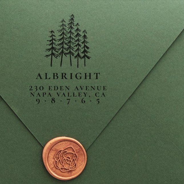 Carimbo Auto Entintado Pine Árvores e Nome da Família Endereço de devoluç (Rubber Stamp Mock-up)