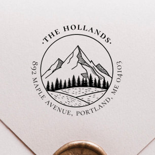 Carimbo Auto Entintado Pinhos Rústicos & Picos Endereço de Retorno Redond