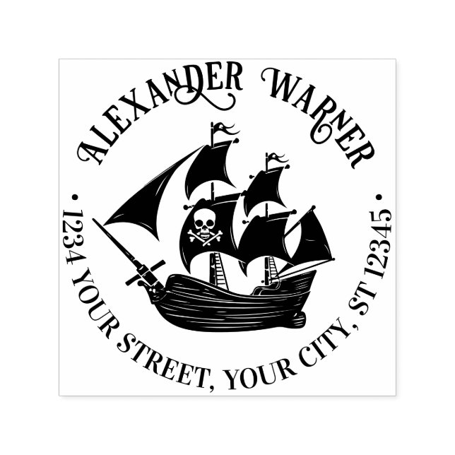 Carimbo Auto Entintado Pirata Nave Caveira Cruzada Nome Nome Endereço de  (Design)