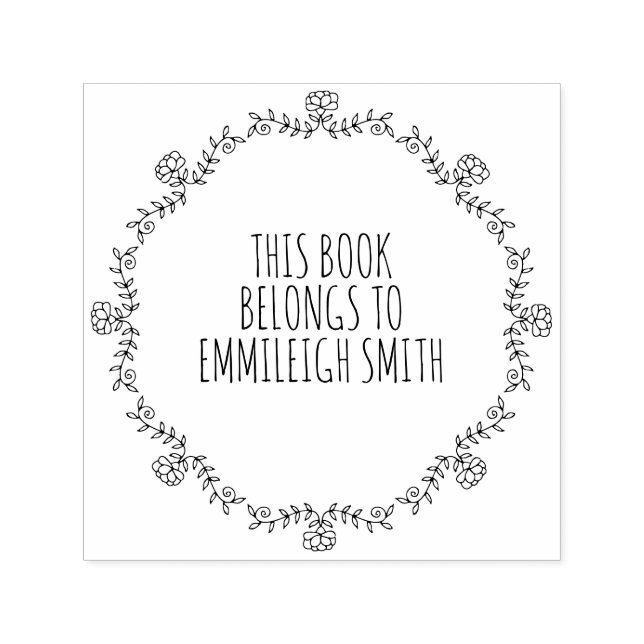 Carimbo Auto Entintado Placa de Nomes do Livro de Quadros Floral de Cuja  (Design)