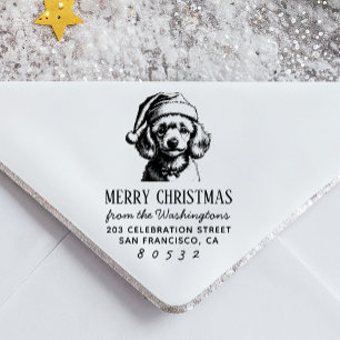 Carimbo Auto Entintado Poodle de Natal Vintage Poodle Puppy em Santa Hat