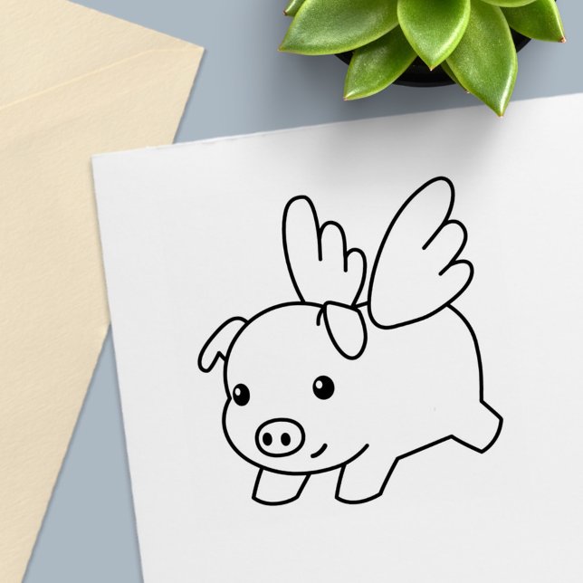 Carimbo Auto Entintado Porco Voador - Acredite, Piglet com Asas (Criador carregado)