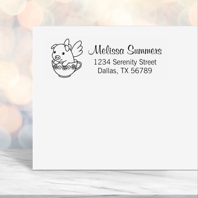 Carimbo Auto Entintado Porco Voador - Piglet com Asas em um Endereço Teac (Criador carregado)