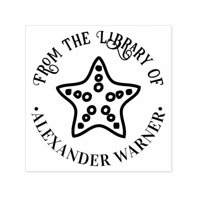 Carimbo Auto Entintado Praia Starfish #1 Ocean Seashore Library Book Nome (Design)