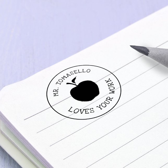 Carimbo Auto Entintado Professor Simples Ama Seu Trabalho Apple (Simple Teacher Loves Your Work Apple Self-inking Stamp)