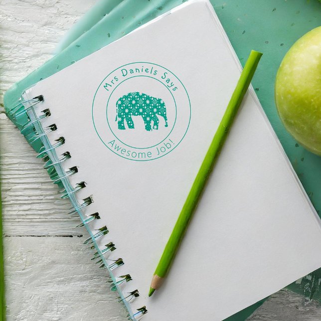 Carimbo Auto Entintado Professores Personalizados de Elefante Bonito Fora (Criador carregado)