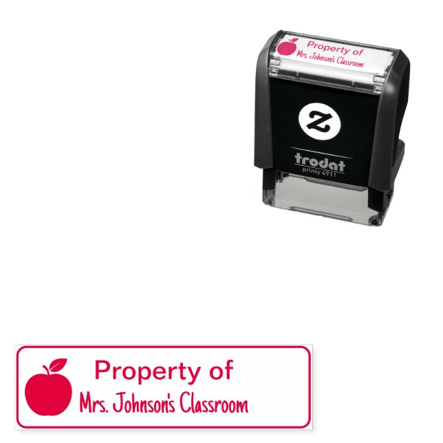 Carimbo Auto Entintado Property of Teacher's Name Classroom with Apple (In Situ)