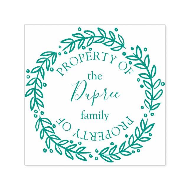 Carimbo Auto Entintado Propriedade Wreath desenhada à mão do nome (Design)