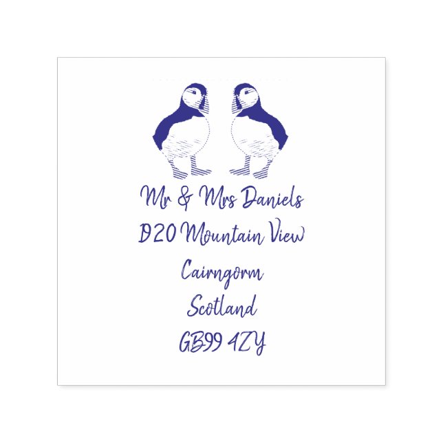 Carimbo Auto Entintado Puffin Sr & Sra. Endereço de Devolução (Design)