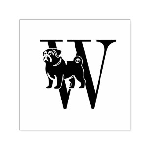 Carimbo Auto Entintado Pug Dog Sobre Simples Solteiro Inicial #3