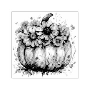 Carimbo Auto Entintado Pumpkin de Queda Floral de Aquarela