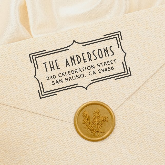 Carimbo Auto Entintado Quadro Deco de Arte Elegante | Endereço de devoluç (Criador carregado)