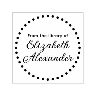 Carimbo Auto Entintado Quadro redondo pontilhado "Da Biblioteca de" Nome