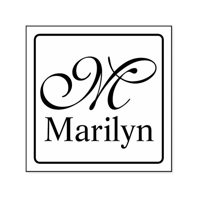 Carimbo Auto Entintado Quadro sólido + seu monograma & nome (Design)