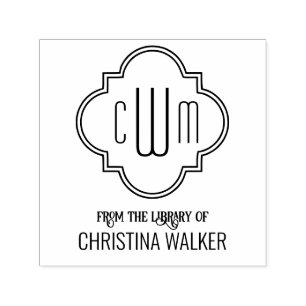 Carimbo Auto Entintado Quatrefoil marroquino 3 Nome inicial #2 Biblioteca