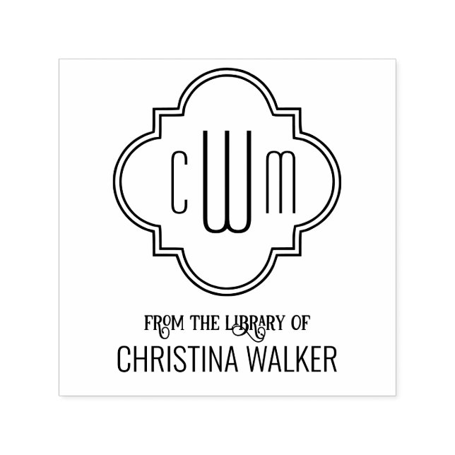 Carimbo Auto Entintado Quatrefoil marroquino 3 Nome inicial #2 Biblioteca (Design)