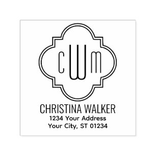 Carimbo Auto Entintado Quatrefoil marroquino 3 Nome inicial # Ret Address