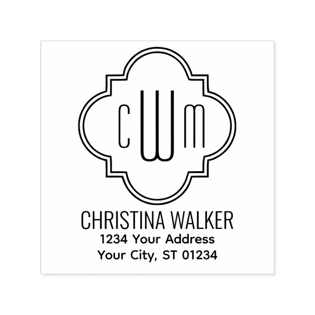 Carimbo Auto Entintado Quatrefoil marroquino 3 Nome inicial # Ret Address (Design)