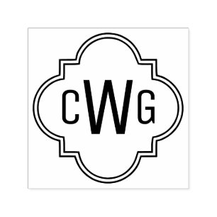 Carimbo Auto Entintado Quatrefoil marroquino Elegante 3 Monograma Inicial