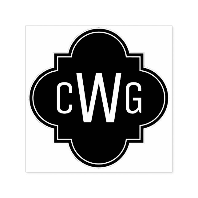 Carimbo Auto Entintado Quatrefoil marroquino Elegante 3 Monograma Inicial (Design)