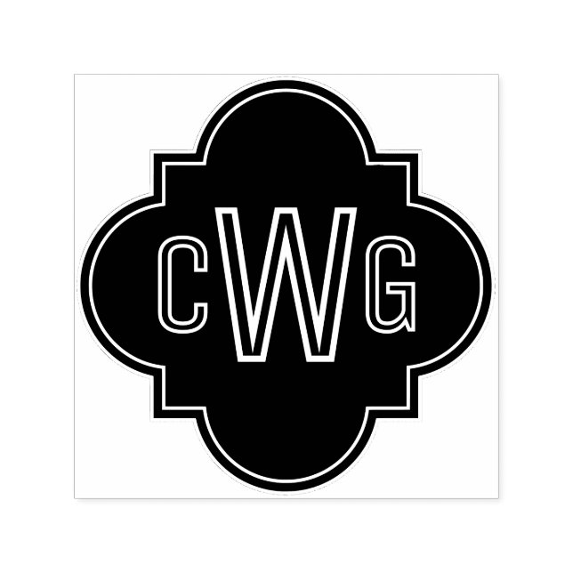 Carimbo Auto Entintado Quatrefoil marroquino Elegante 3 Monograma Inicial (Design)