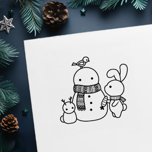 Carimbo Auto Entintado Rabbit Building Snowman