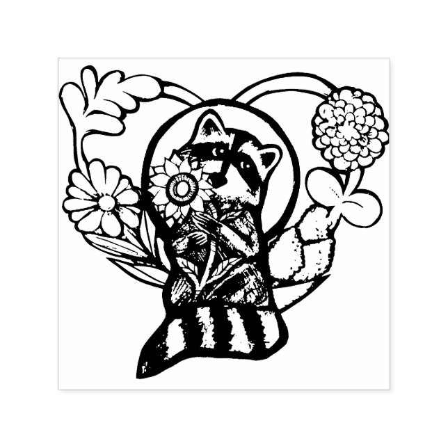 Carimbo Auto Entintado Raccoon Nature ama arte de girassol (Design)