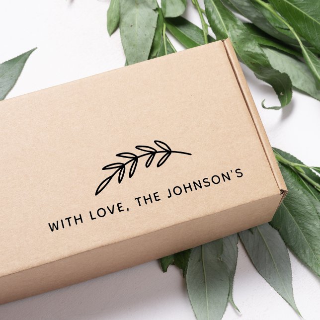 Carimbo Auto Entintado Ramificação de Folhas Gráficas com Nome da Família (Graphic Leaves Branch With Love Family Name Self-inking Stamp)