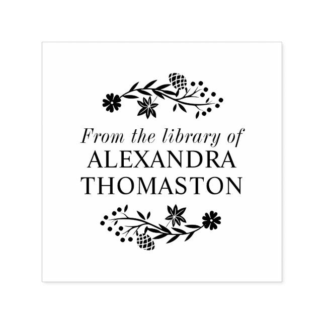 Carimbo Auto Entintado Ramo de árvore florida de carvalho Biblioteca Nome (Design)
