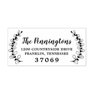 Carimbo Auto Entintado Ramo de Folha Botânica Desenhada à Mão