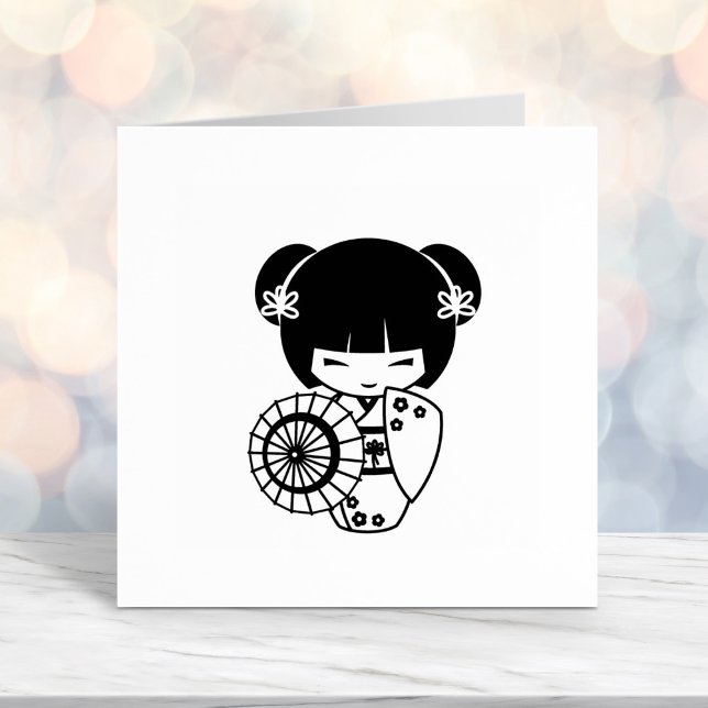 Carimbo Auto Entintado Rapariga de Guarda-chuvas Asiática em Kimono me co (Criador carregado)