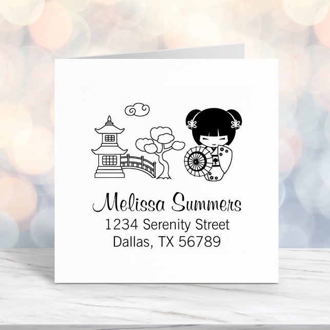 Carimbo Auto Entintado Rapariga de Guarda-chuvas Asiática no Endereço Kim (Criador carregado)