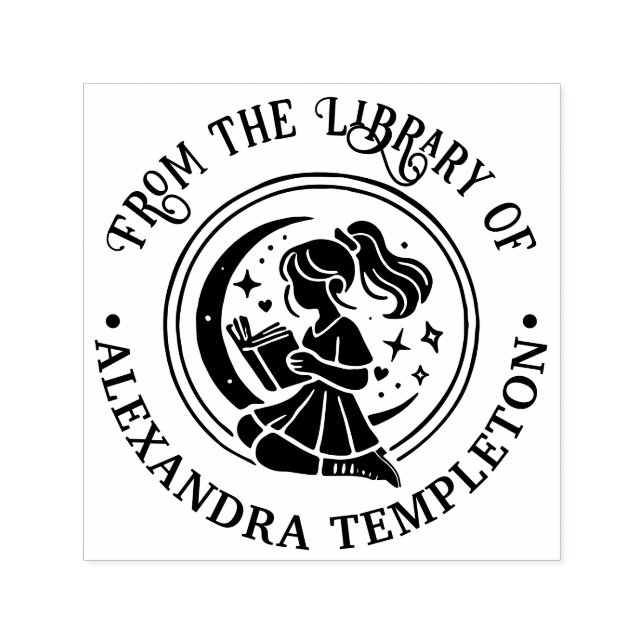 Carimbo Auto Entintado Rapariga na Leitura da Janela, Stars Moon Book Nam (Design)